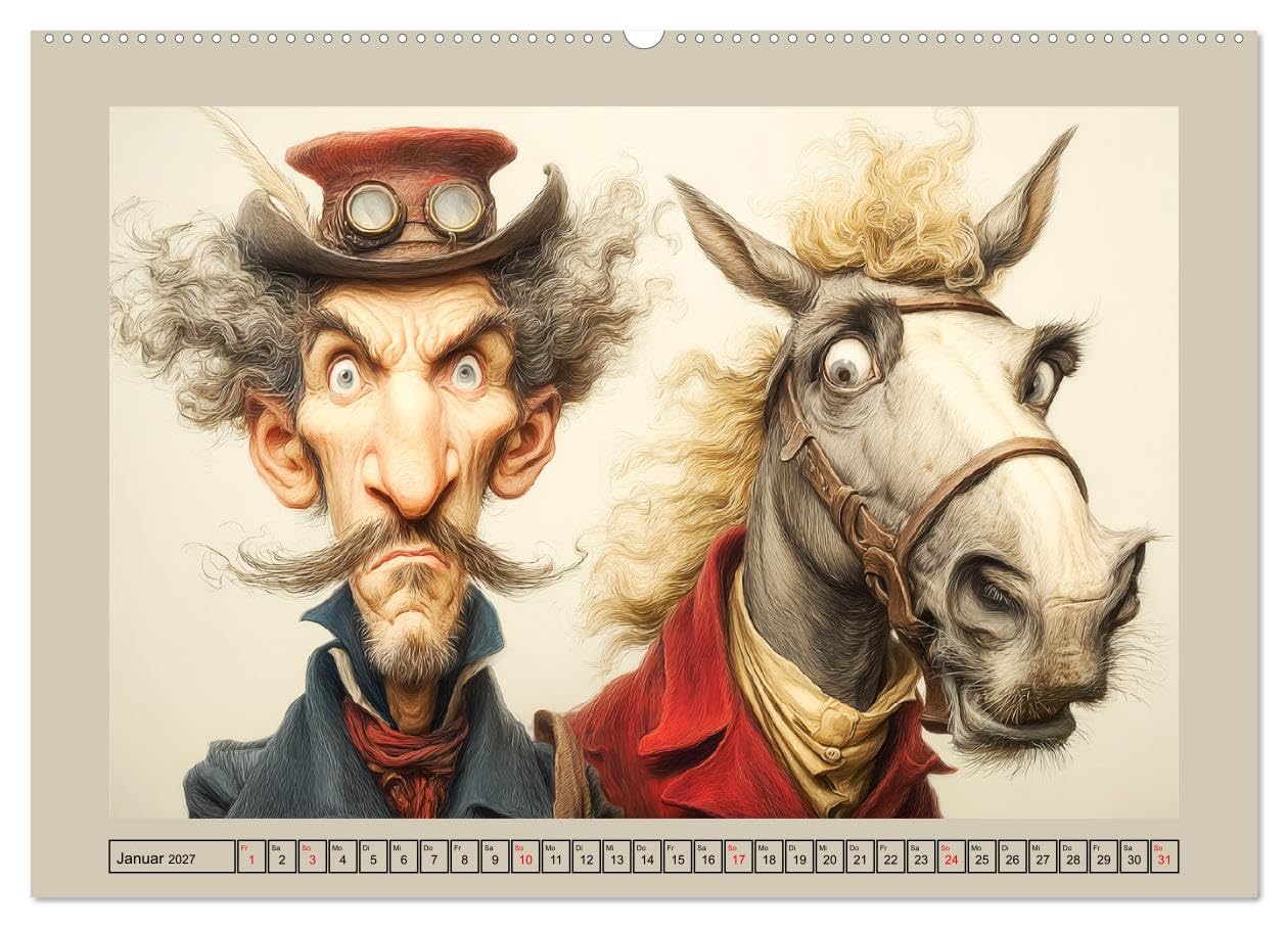 Wundersame Pferde. Karikaturen zwischen Humor, Melancholie und Fantasie (hochwertiger Wandkalender 2027 DIN A2 quer), Kunstdruck in Hochglanz: ... Humor und Tiefe verzaubern (CALVENDO Tiere)