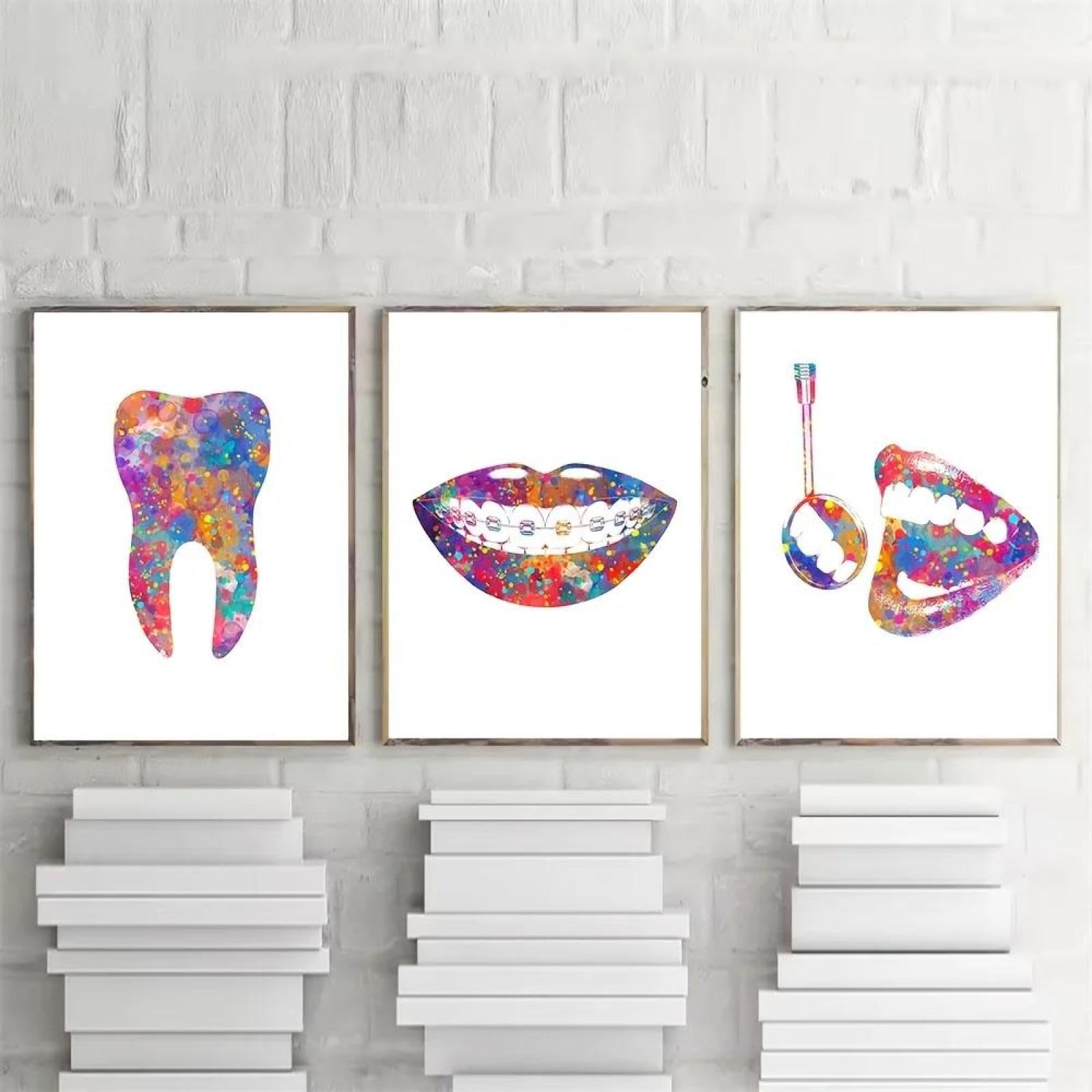 Baibexing Watercolor Tooth Anatomy Wall Art - Vibrant Dental Oral Clinic Decor, Orthodontic Dentist Posters 21X30Cmx3Pcs Unframed