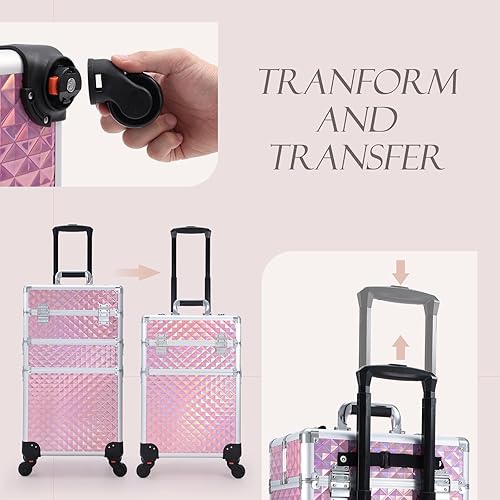 Miniatura 6 de Adazzo Estuche de aluminio 3 en 1 para maquillaje profesional con ruedas de rotación de 360 para maquillador, organizador de maleta cosmética con