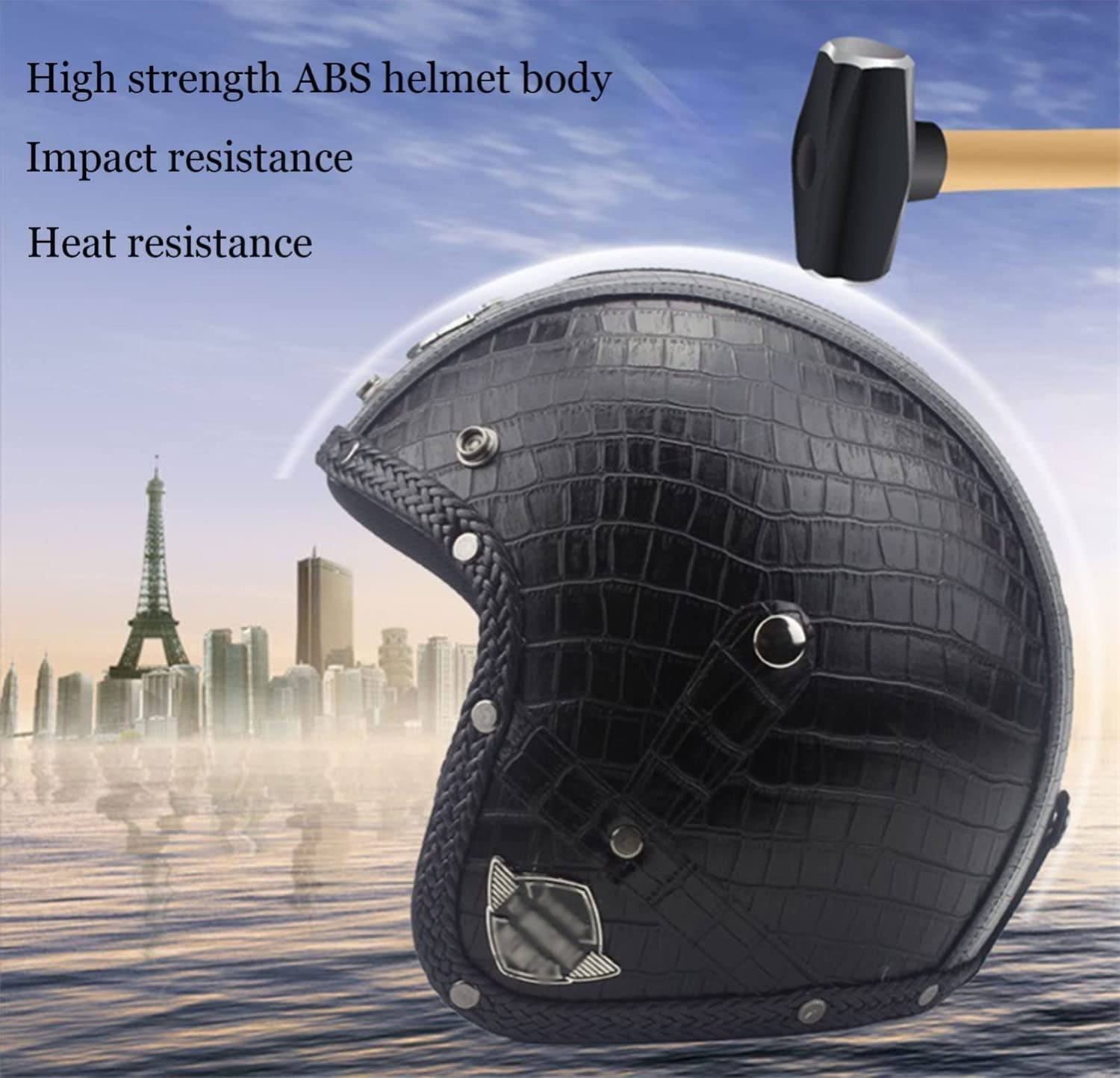 Otwarty kask motocyklowy z półmęską i damską twarzą, kask 3/4, kask Jet w stylu retro, z Bluetooth i spersonalizowanym wizjerem, dopuszczony do użytku przez DOT/ECE, do skuterów motocyklowych