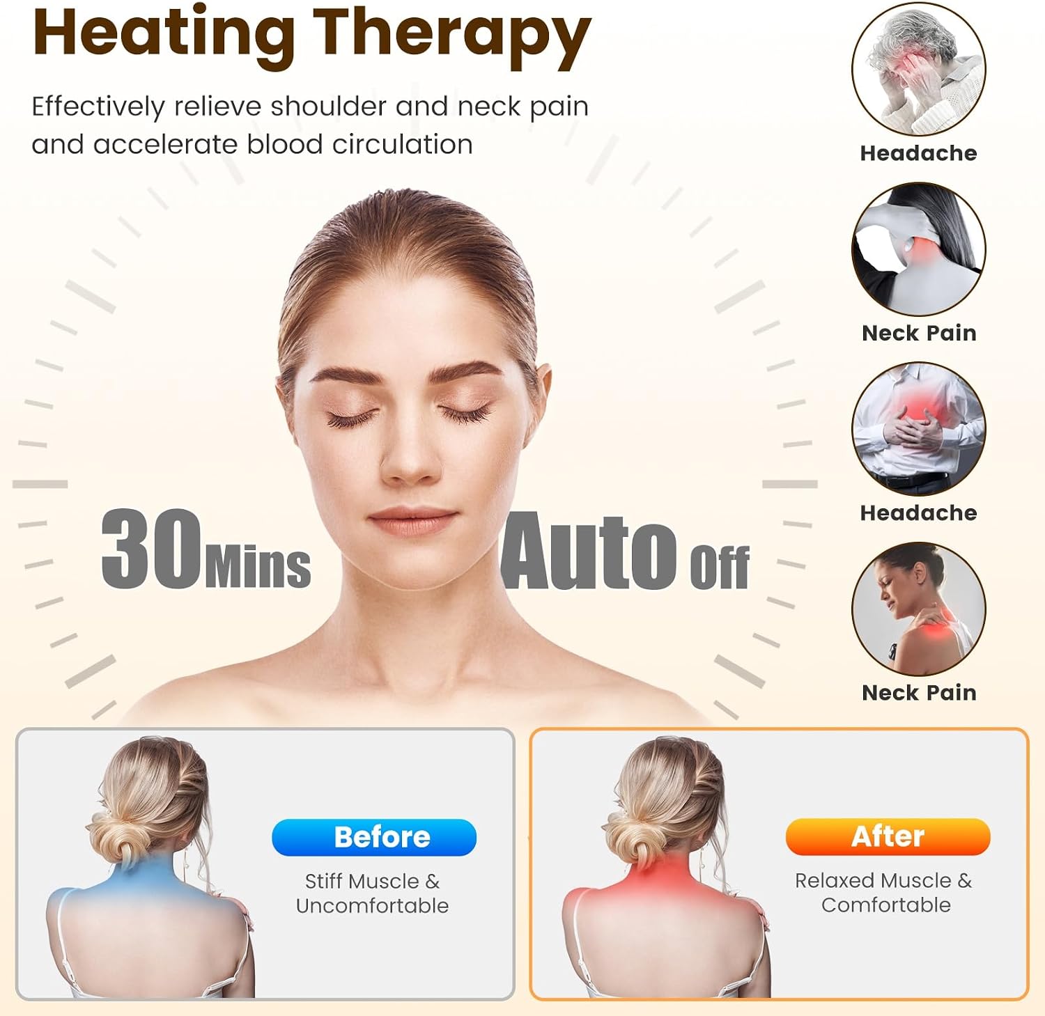 Neck Massager Pillow, Ergonomic Massager Memory Foam Pillow with 3-Level Heating 3-Intensity Vibration 3 Timer Hump Corrector for Neck Back Shoulder Pain Relief