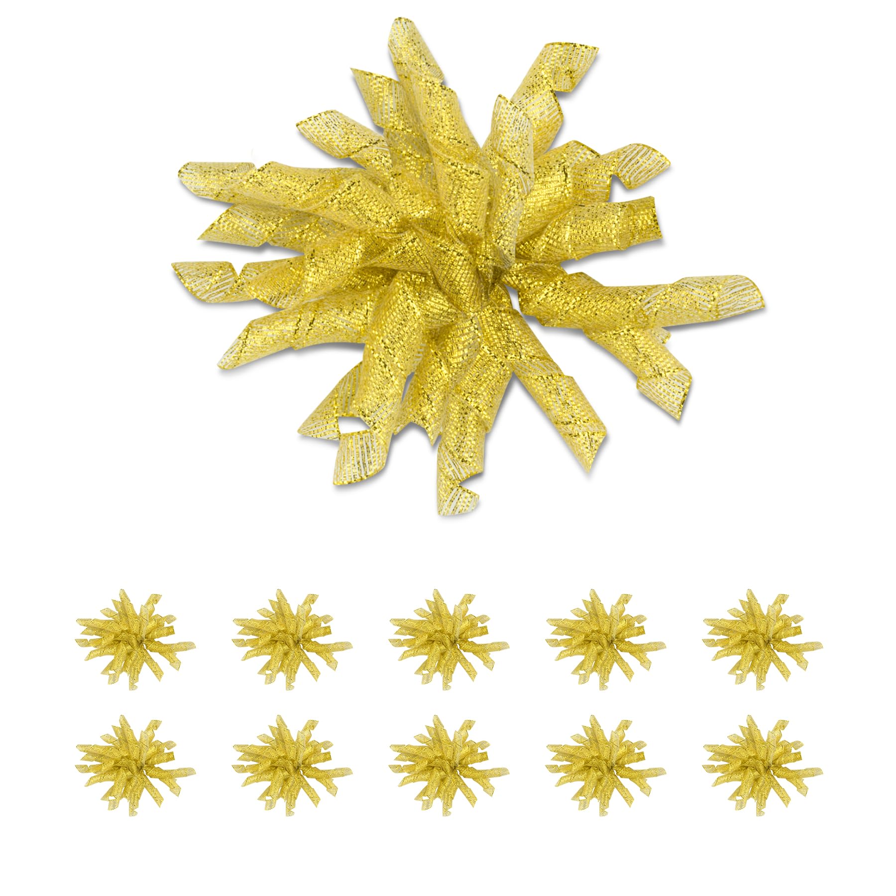 Dalababa 10 Pcs Curly Ribbon Bows for Gift Wrapping, 4 Inch Spiral Satin Gift Bows, for Christmas, Wedding, Birthday, Party Wall Decorations, Crafting - Gold