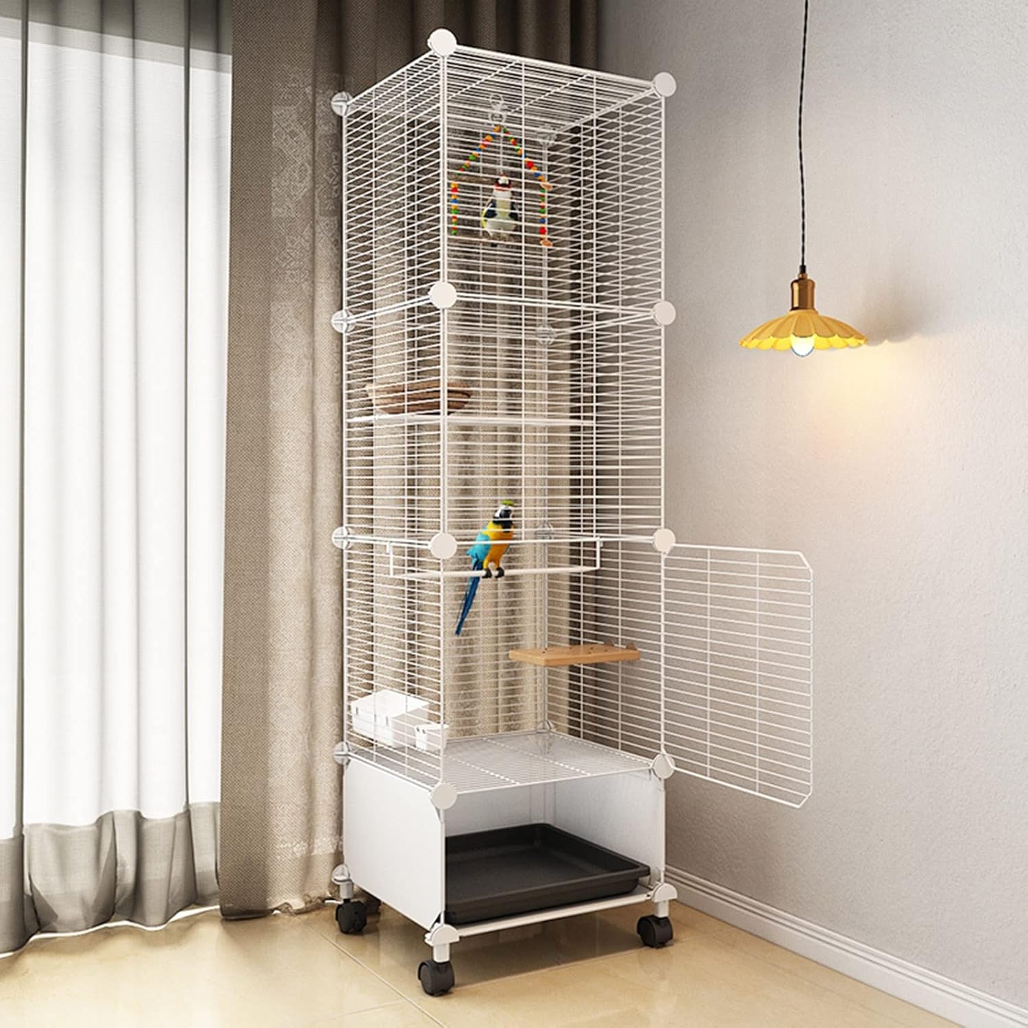 DBGMW Bird Cage Cockatiel Cage, Bird Cages Parakeets with Swivel Casters and Tray, Easy To