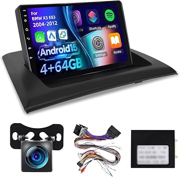 [8 Core 4+64G] for BMW X3 E83 2004-2012 Android 15 Radio, 9 inch IPS Touchscreen Carplay Stereo - 3D Car Model, Cooling Fan, 5G/WiFi, GPS, DSP Hi-res, Custom UI Design + Backup Camera + Canbus