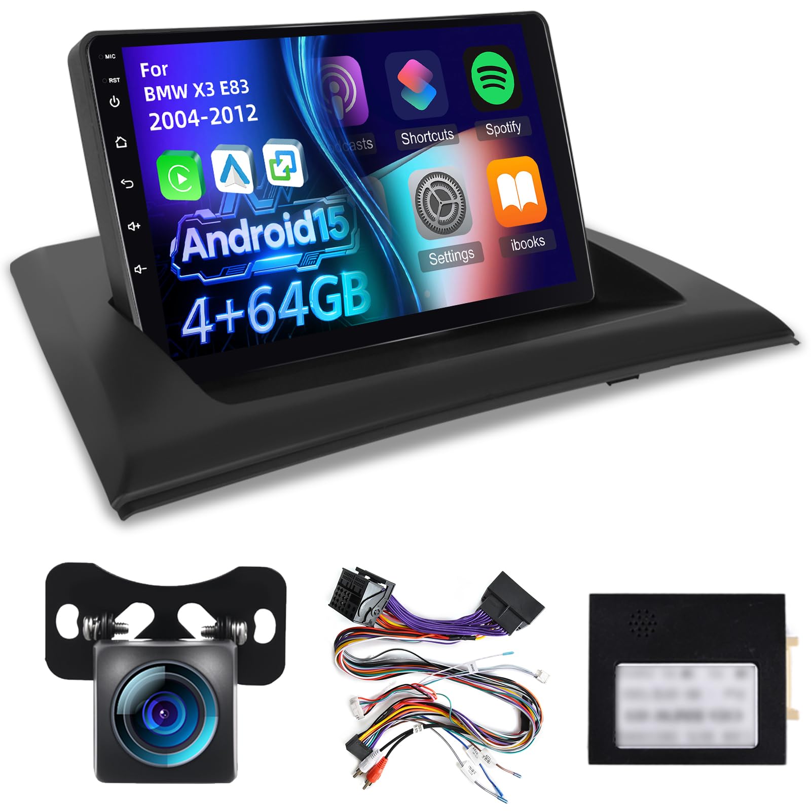 Photo 1 of [8 Core 4+64G] for BMW X3 E83 2004-2012 Android 15 Radio, 9 inch IPS Touchscreen Carplay Stereo - 3D Car Model, Cooling Fan, 5G/WiFi, GPS, DSP Hi-res, Custom UI Design + Backup Camera + Canbus