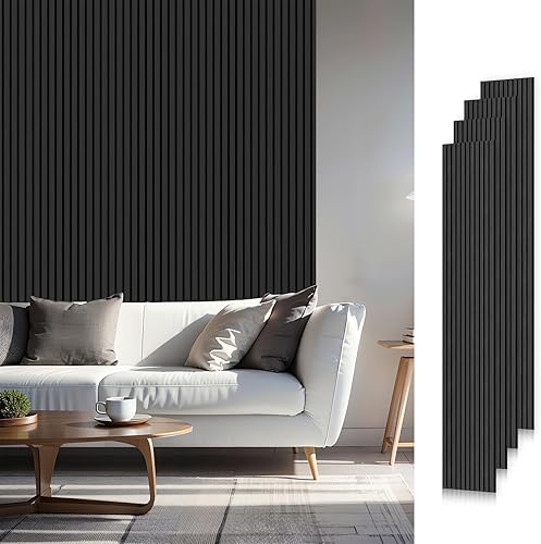 Miniatura 8 de Paneles acústicos de listones de madera, 94.5 x 12.6 pulgadas, cada panel de pared de listones de madera, color nogal, paquete de 4 Nuez,Negro