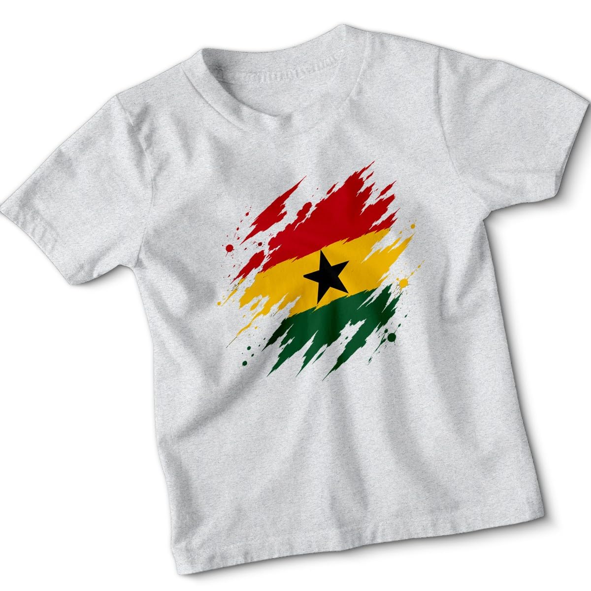 D&T Torn Ghana Flag Football Kids T Shirt Ghanaian Day Ghana Pride Graphic Tee Ghanaian Day Apparel Top 12-13 Years Heather Grey
