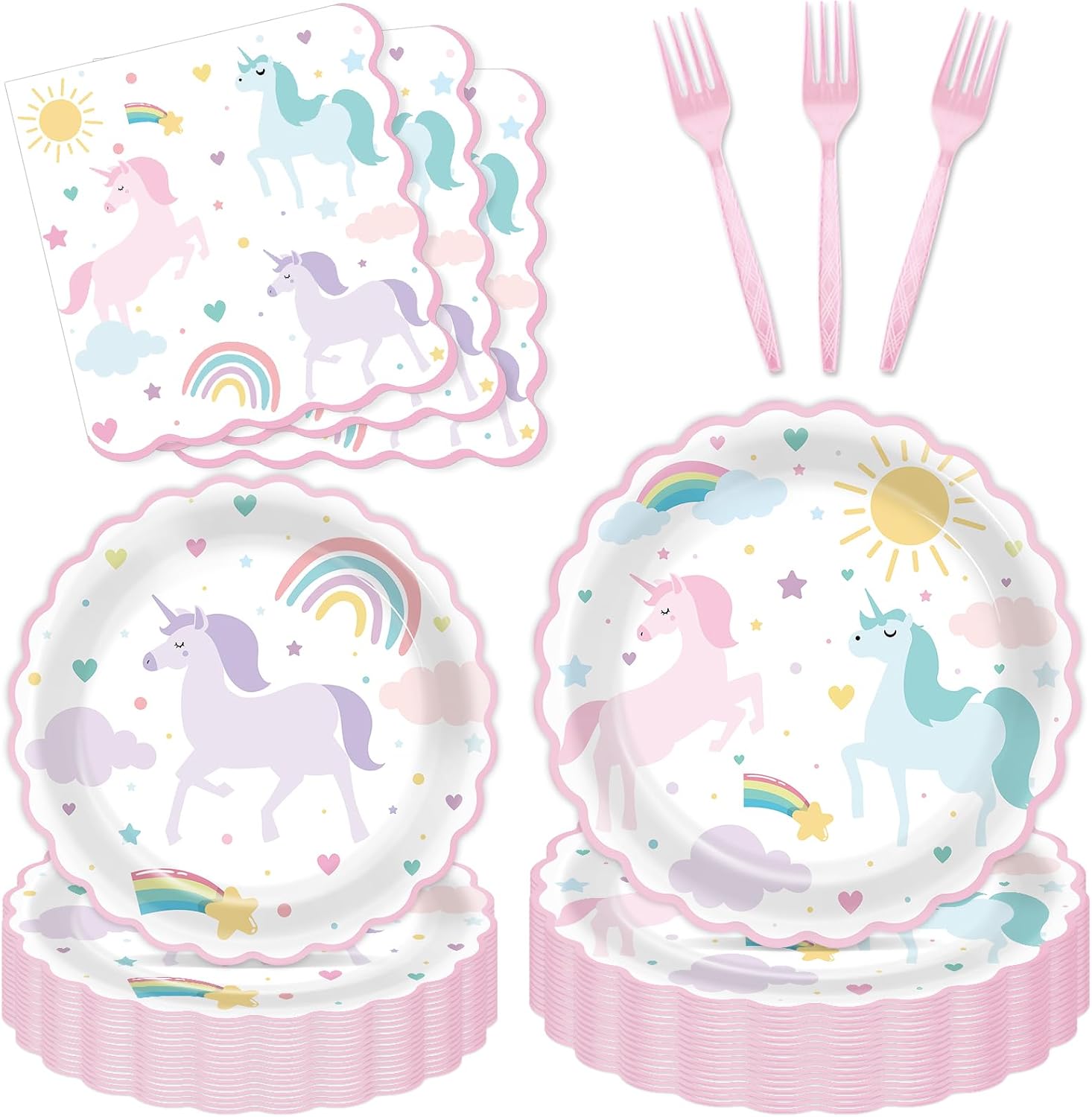 96Pcs Magical Pastel Unicorn Paper Plates and Napkins Unicorn Birthday Party Decorations Magical Pastel Theme Rainbow Disposable Tableware Dinnerware Set for Girls' Birthday Baby Shower Party Supplies