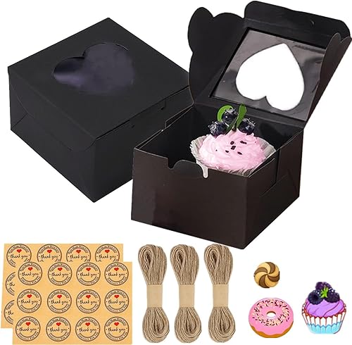 Gbateri Paquete de 50 cajas pequeñas de panadería con ventana de 4 x 4 x 2.5 pulgadas, mini cajas para tartas, cajas de galletas de 4 pulgadas,
