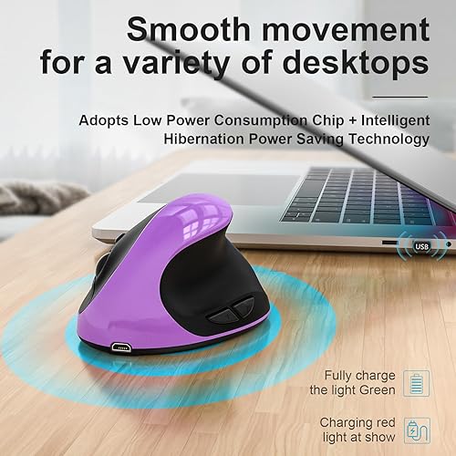 Miniatura 2 de Ratón ergonómico inalámbrico Ratón vertical Ratón pequeño para diestros con receptor USB, 2.4 GHz, 6 botones ajustables DPI 80012001600 para PC,