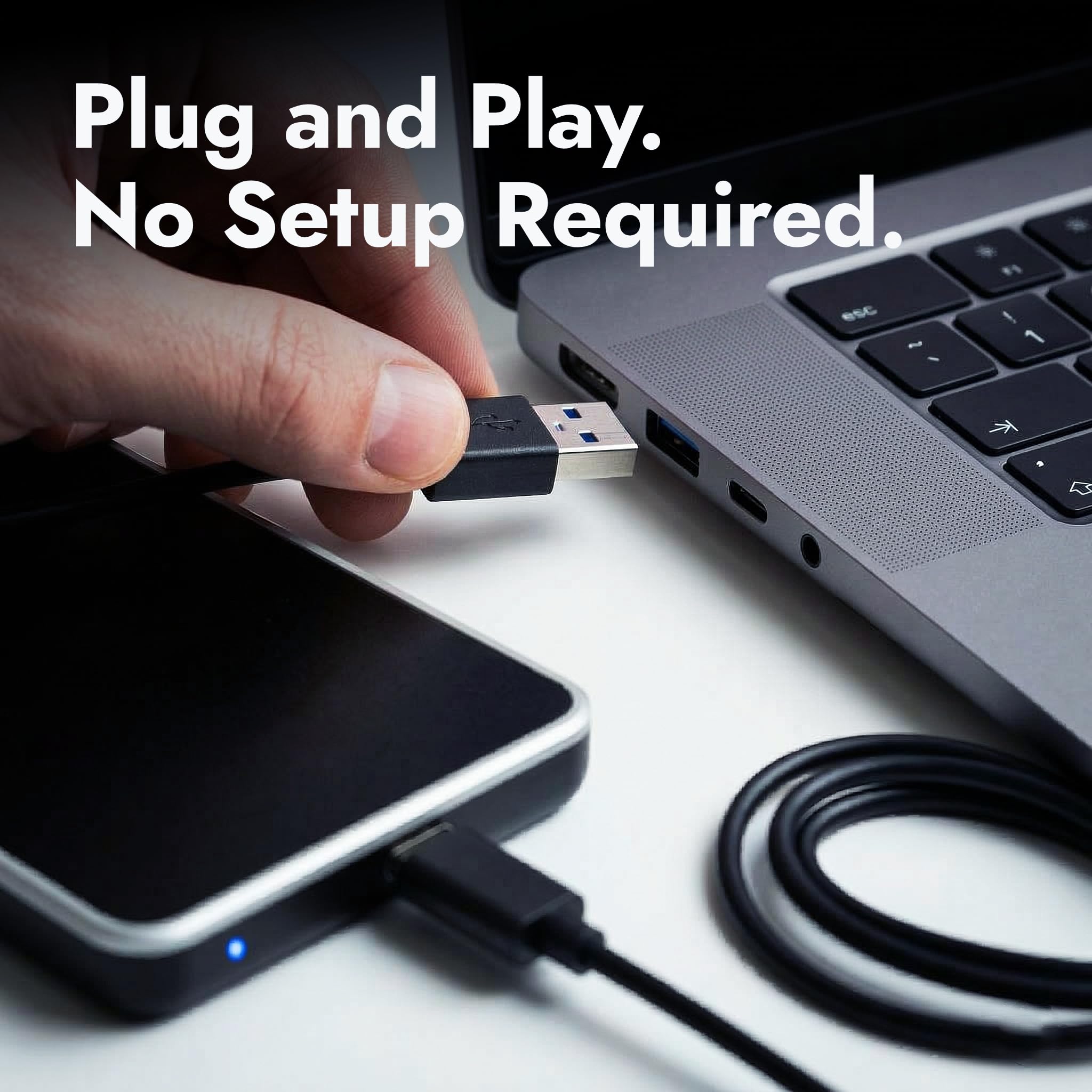 ModusTech Disco rigido esterno portatile in acrilico da 500 GB, USB-C/USB 3.1, con finitura a specchio, UASP, compatibile con PC, Mac, laptop, PS4, Xbox, iPhone, Smart TV (nero)