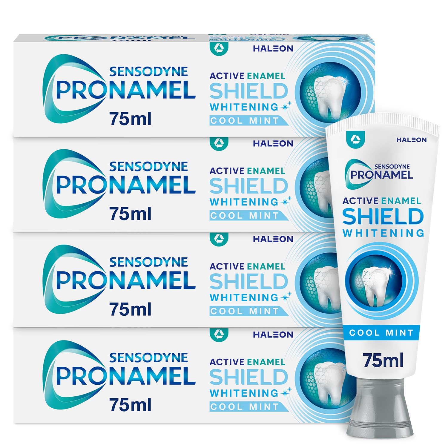 Toothpaste Active Enamel Shield, Whitening Toothpaste, Fresh Mint, Toothpaste Multipack, 4 x 75ml