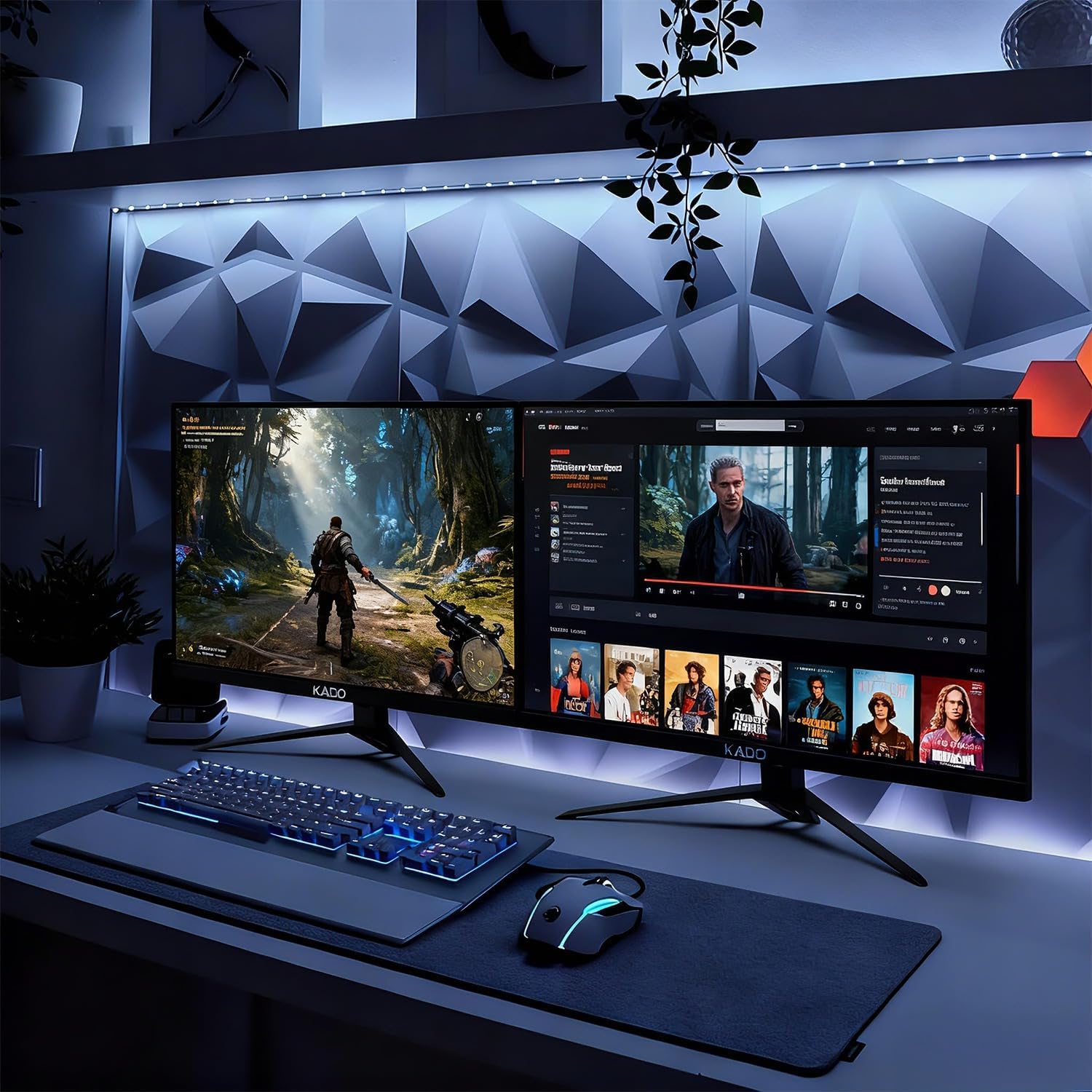 Kado Dual Gaming Monitor Setup - 2-Pack 27" 165Hz 1ms 1920x1080 Flat Screen Computer Monitor, Parallel Gaming AMD FreeSync Premium Panoramic, VESA Mount HDMI DisplayPort Built-in Speakers
