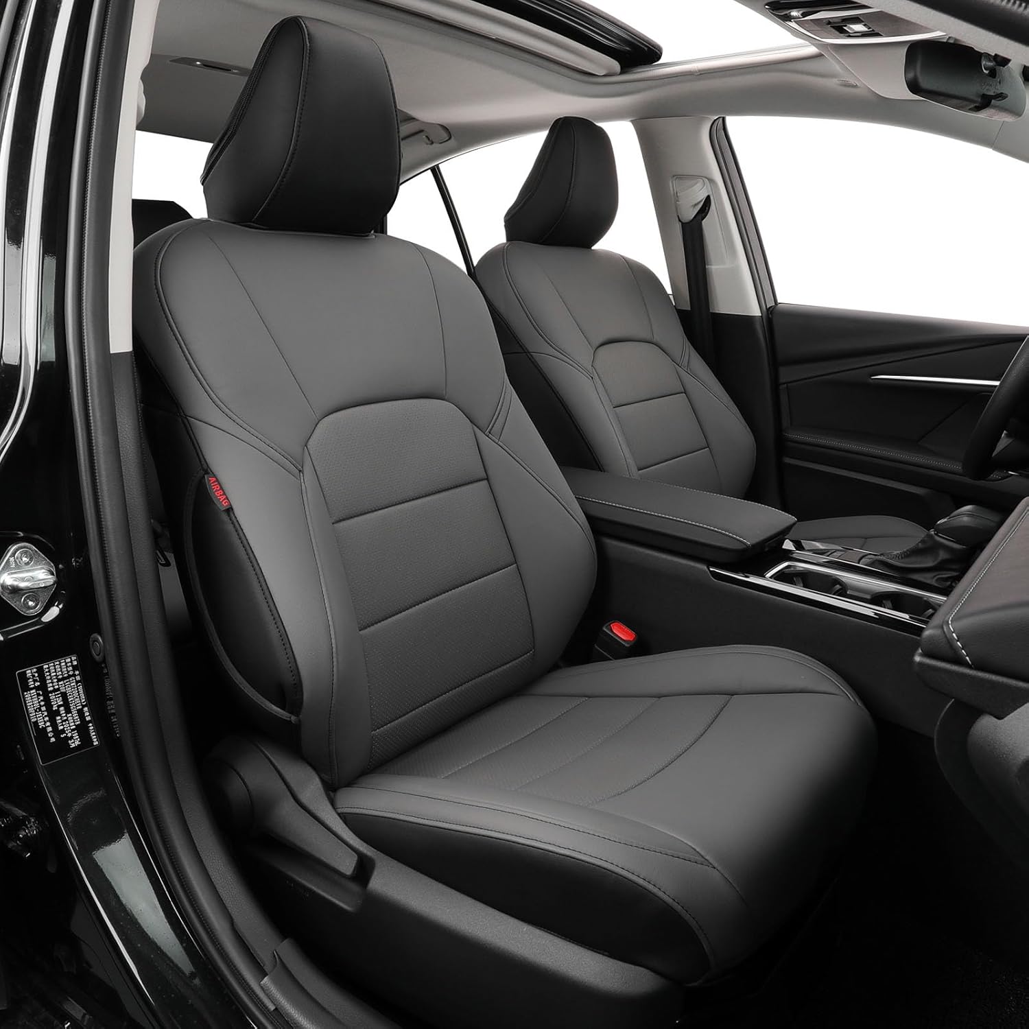 coverdream Camry Seat Covers Full Set for 2025 2026 Toyota Camry Hybrid (LE,SE,Nightshade),Fully Covered,Luxury Waterproof Leather Car Seat Protector(Black/Gray)