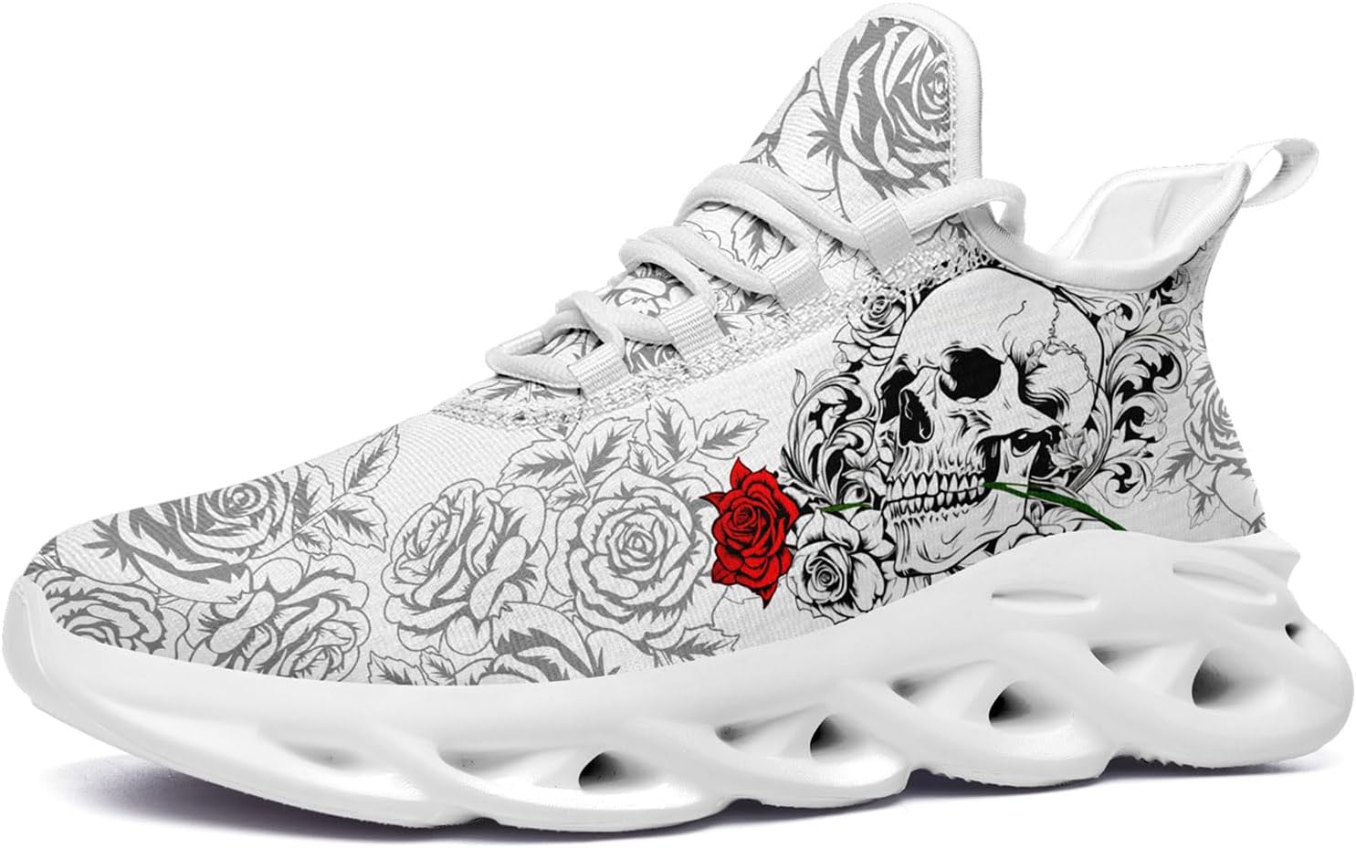 Men's Gothic Skull Running Shoes, Punk Rock Breathable Cushion Sports Walking Sneakers Gym Jogging Tennis Shoes