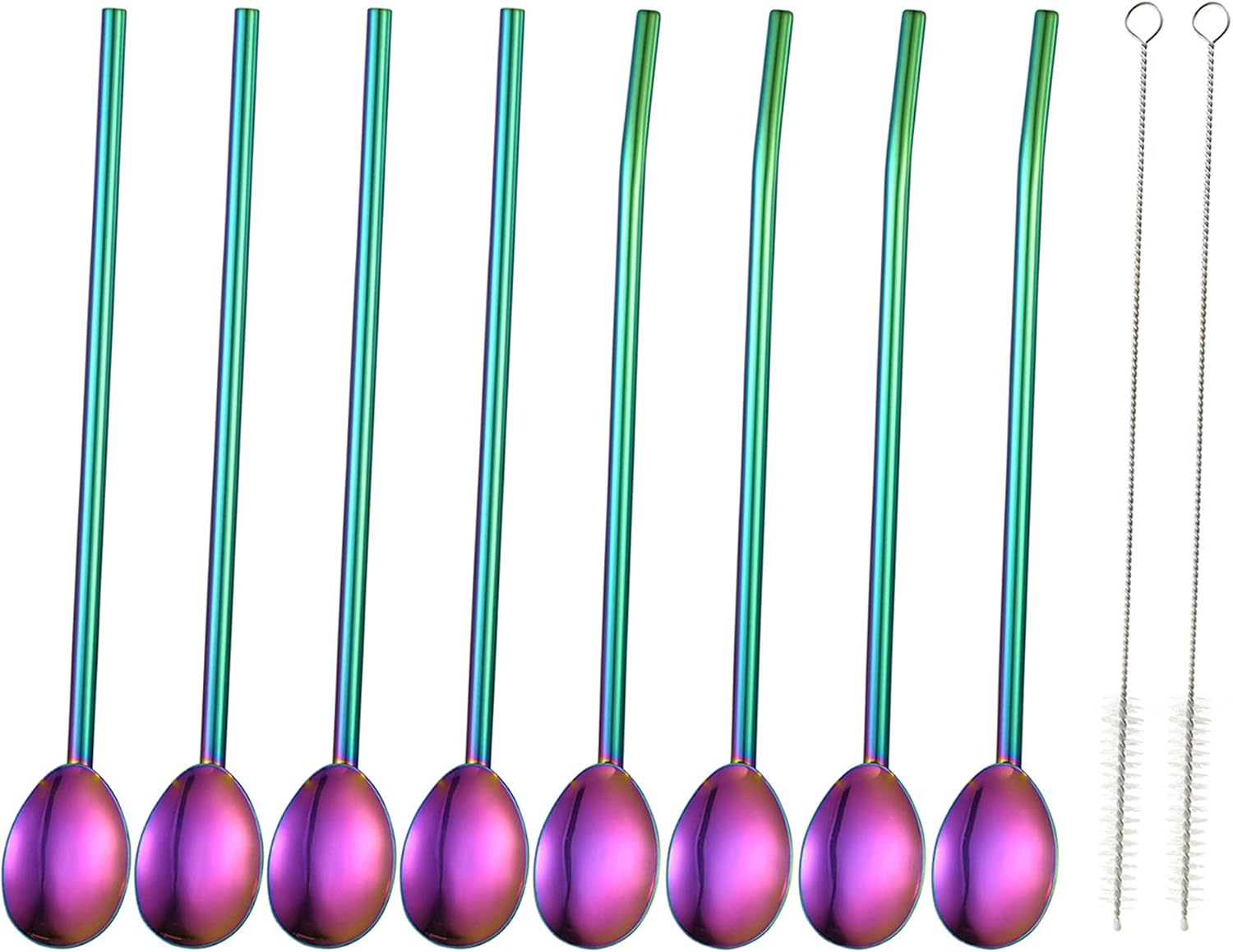 Silverora 8piece Stainless Steel Reusable Spoon Straws, 2