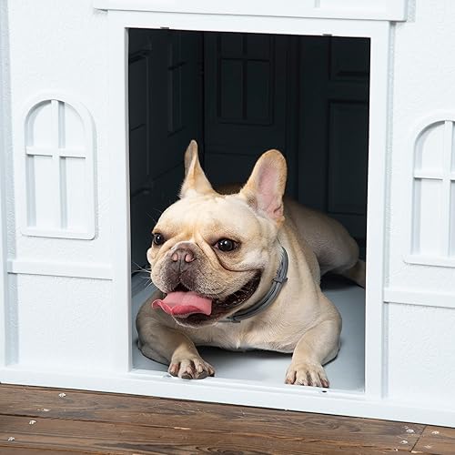 Miniatura 8 de PawHut Casa de plástico para perros, resistente al agua, refugio para cachorros para interiores y exteriores con puerta, fácil de montar, para