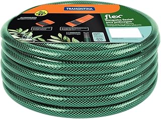 Tramontina 10m Flex Garden Hose in Green with 3-Layers PVC Fiber and Braided Polyester Cord with Thread Connectors and Sprayer