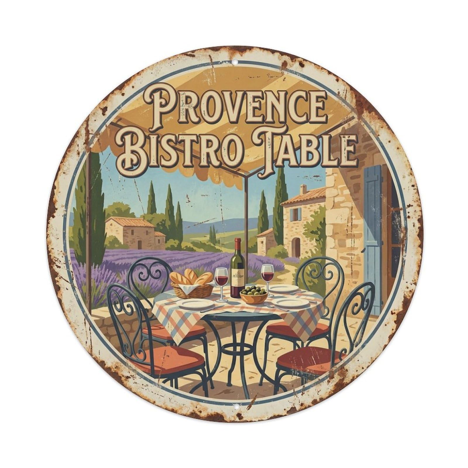 Village Travel French Provence Bistro Table Metal Tin Sign