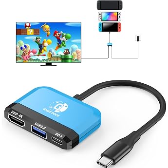 GKEAPZA Switch TV Dock for Nintendo Switch/OLED Portable Mini Dock 4K HDMI TV Adapter with Additional USB 3.0 Port Type C 100W PD
