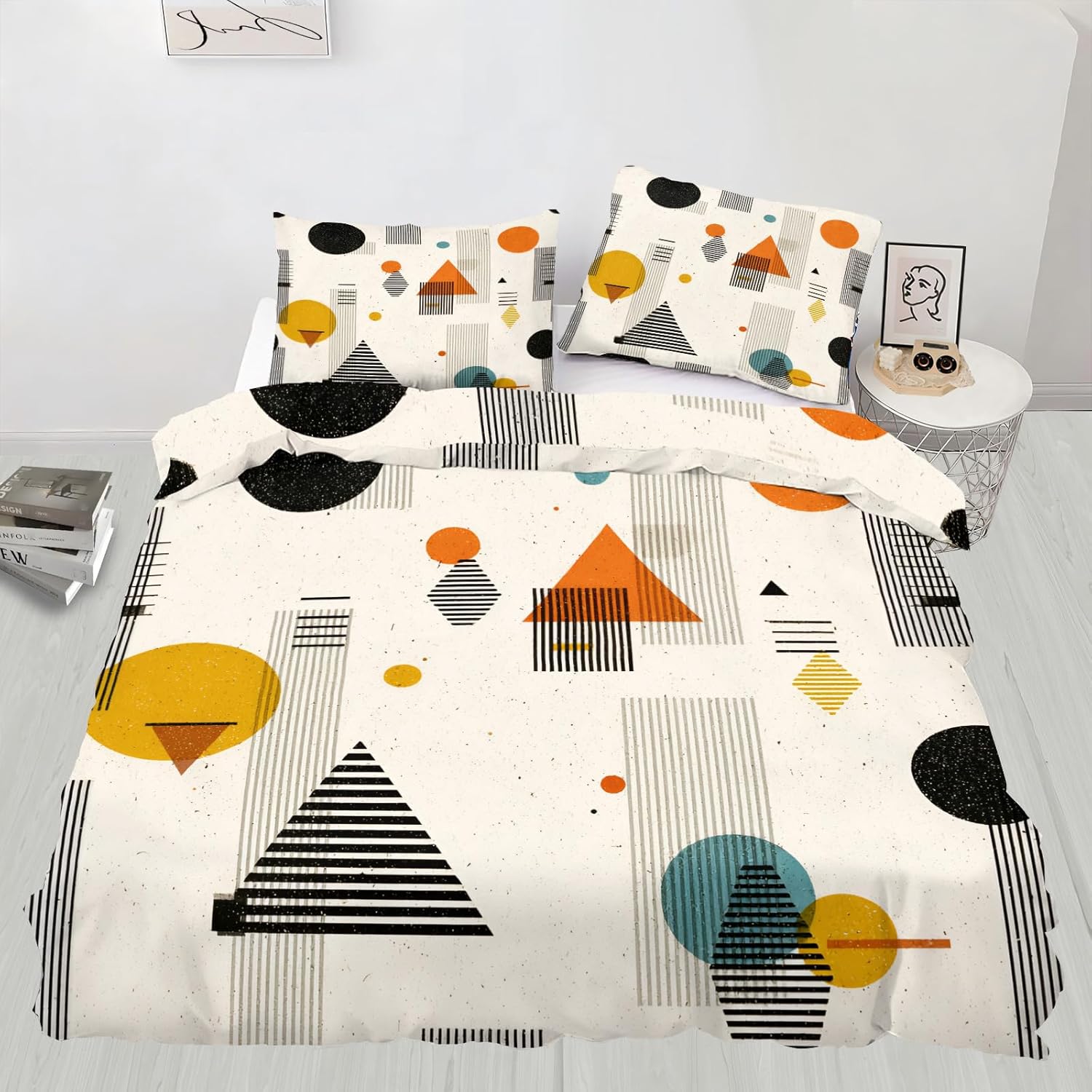 Middle Ages Abstract Duvet Cover Twin Retro Beige Bedding Set 2 Piece for Kids Bedroom Modern Minimalism Patterned Comforter Cover with Zipper Ties & 1 Pillowcases