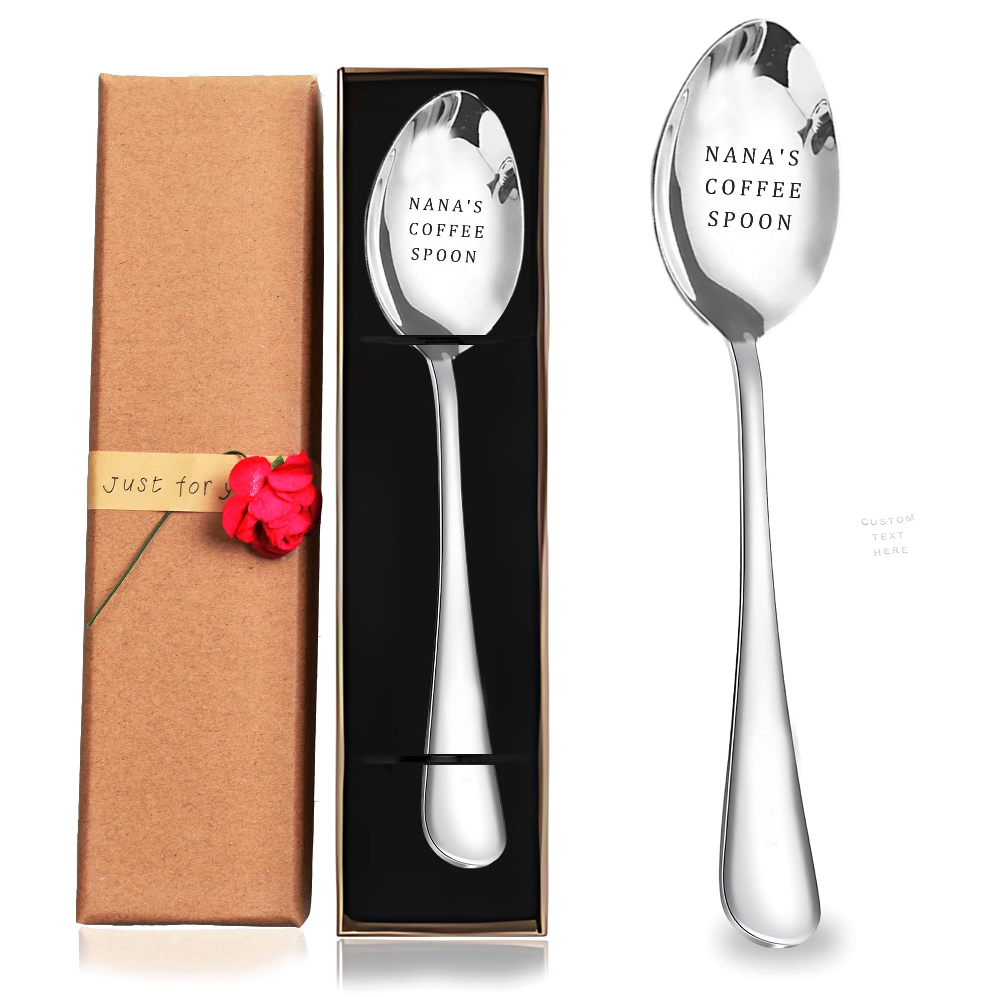 Custom Spoon, Engraved Stainless Steel Coffee Spoon - Personalized Ice Cream Spoon with Mirror Finish - Custom Tablespoon, Ideal Anniversary, Birthday, Christmas Gifts (Silver-Spoon)