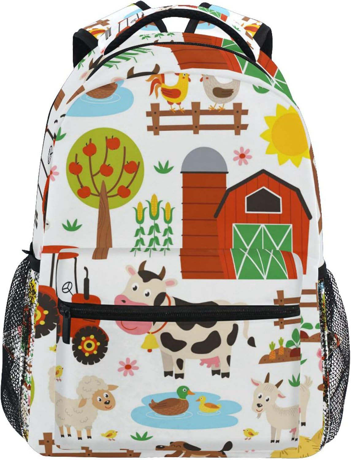 Farm Animals Cow Pig Sheep Horse Donkey Backpack for Boys Girls Teens, Kids Bookbag Laptop Tablet Travel School Bag with Name Tag