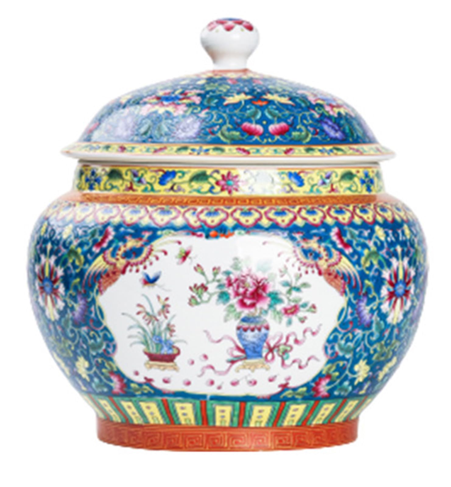 NHDVDVAV Handcrafted Ceramic Ginger Jar,Chinoiserie Ginger Jar for Home Decor, Decorative Vase with Lid for Living Room, Bedroom & Office,Centerpiece,B