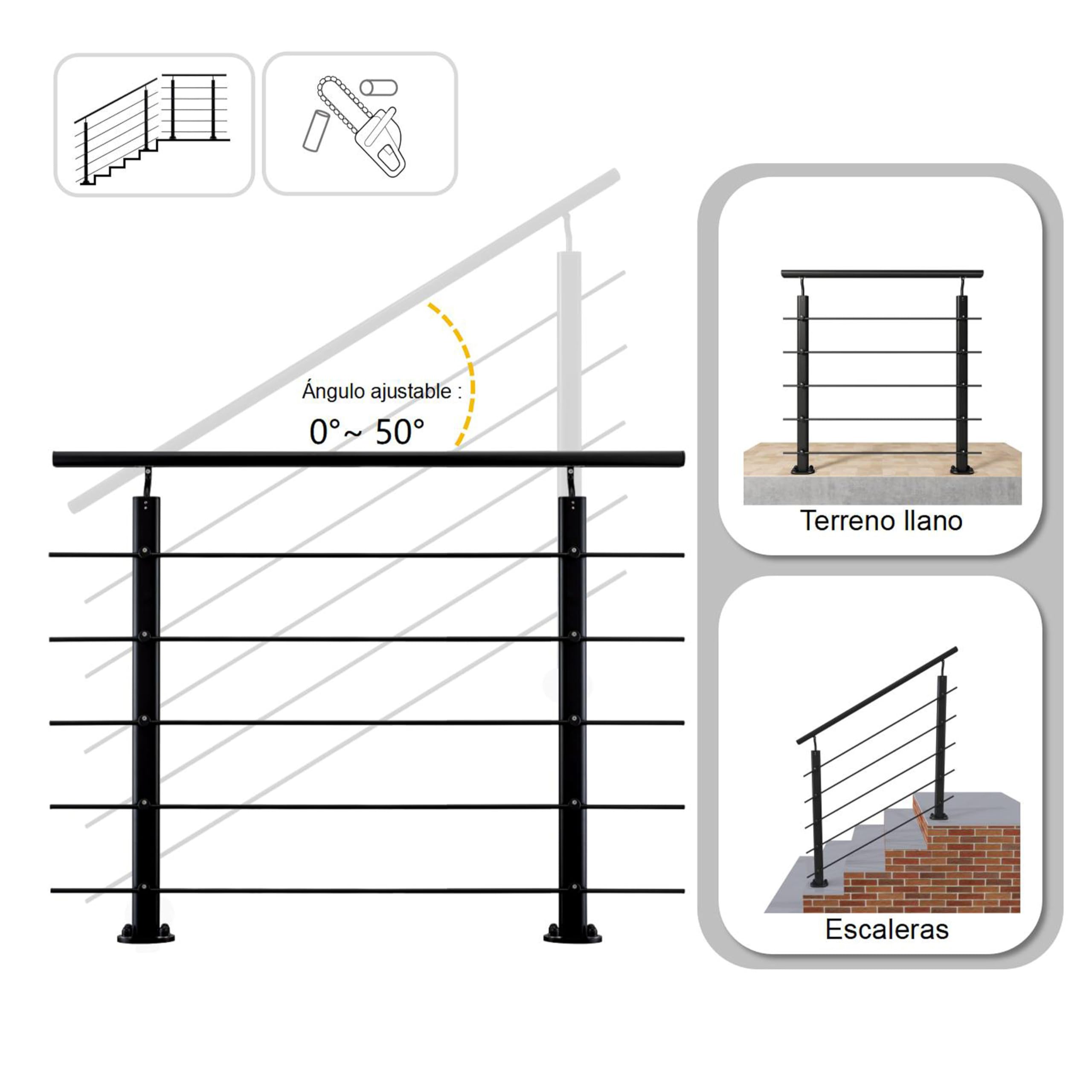 AICA 300x100cm Barandillas de aluminio, Barandilla de escalera, Ángulo de montaje ajustable, uso interior y exterior - Negro mate - fijaciones al suelo