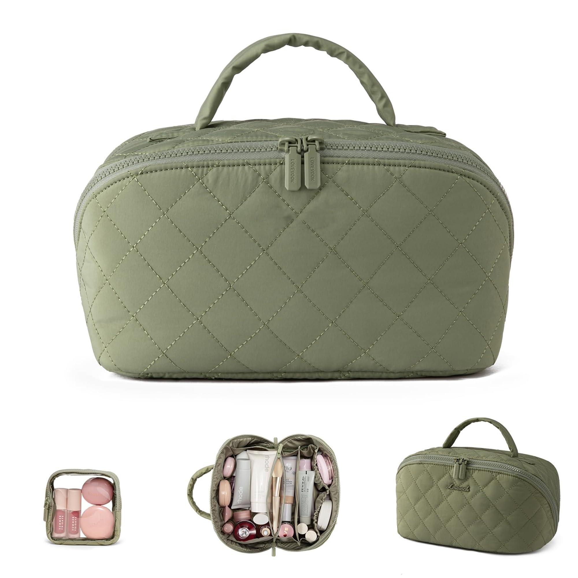 Cosmetic Storage Toiletry Bag, Large Capacity Makeup Bags Waterproof Multifunction Cosmetic Bag Make Up Organizer Storage Gift for Girls Women Green