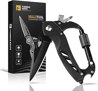 FUNBRO 6-in-1 Multitool Carabiner EDC: Pocket Knife, Bottle Opener, Window Breaker, Screwdrivers - Survival Gear for Camping Hiking Men