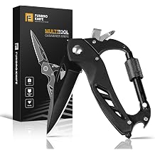 FUNBRO Multitool Carabiner with Pocket Knife, Bottle Opener | Stocking Stuffers Gifts for Men, EDC Carabiners with Folding Knives, Window Breaker and Screwdriver, Gear for Camping Hiking