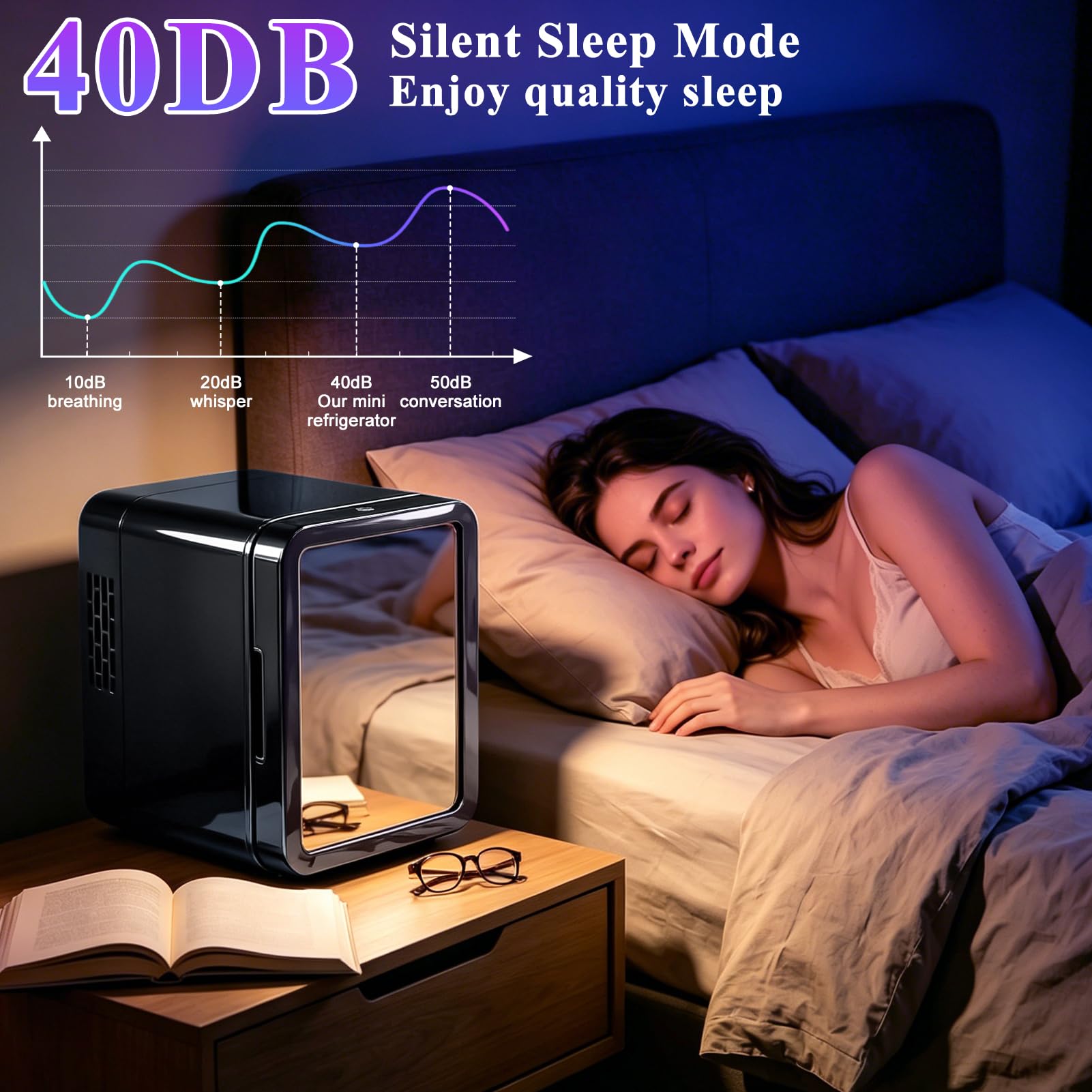 Nevera mini de 4 litros, termoeléctrica, refrigerador cosmético, refrigerador y calor (40 dB, 36 W, CC/AC), pequeño frigorífico portátil silencioso para coche, oficina, dormitorio
