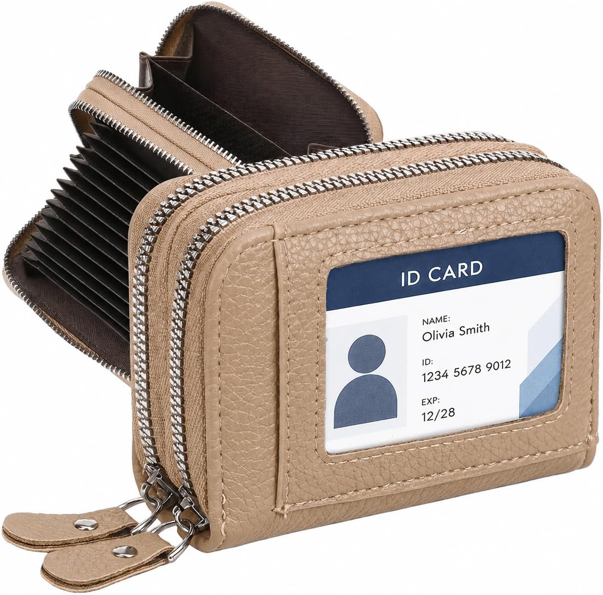 Credit Card Holder Wallet with ID Window & Zipper Small Wallet for Women Men RFID Blocking Leather Accordion Card Case Compact Pocket Mini Purse