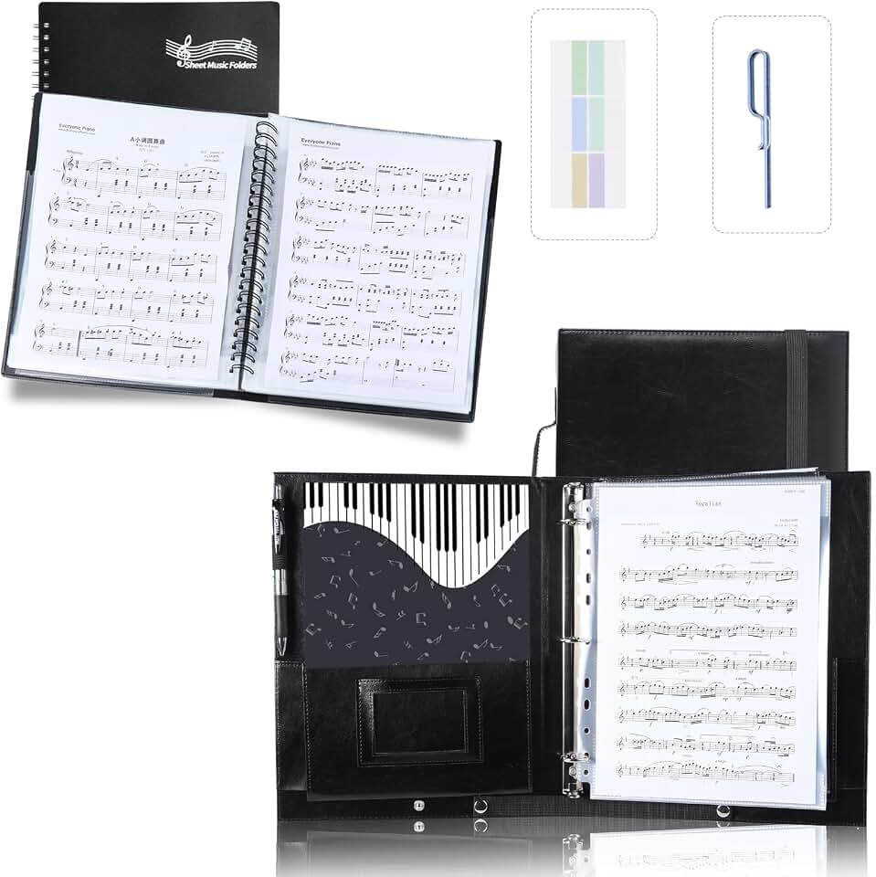 Piano Sheet Music Folder Choral Folder Organizer: 3 Ring Piano Music Binder with Plastic Sleeves - Size Letter 8.5 x 11 Storage Fo