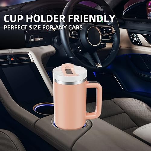 Miniatura 6 de MURRICON Vaso de 40 onzas con asa y pajilla, vaso reutilizable al vacío con tapa, taza de viaje aislada de acero inoxidable, para café y bebidas