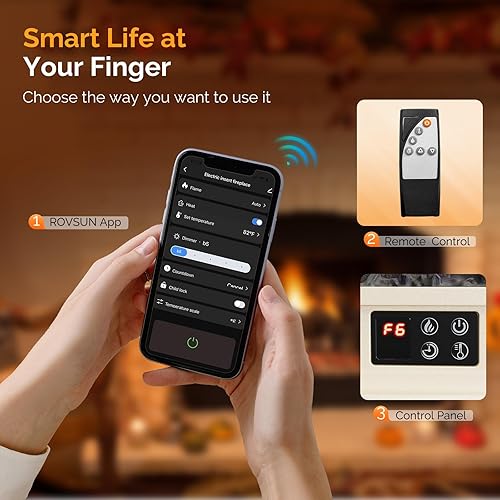 Miniatura 3 de ROVSUN Estufa eléctrica de chimenea de 1400 W, calentador de espacio, portátil de 23 pulgadas de alto, independiente con termostato, efecto de llama