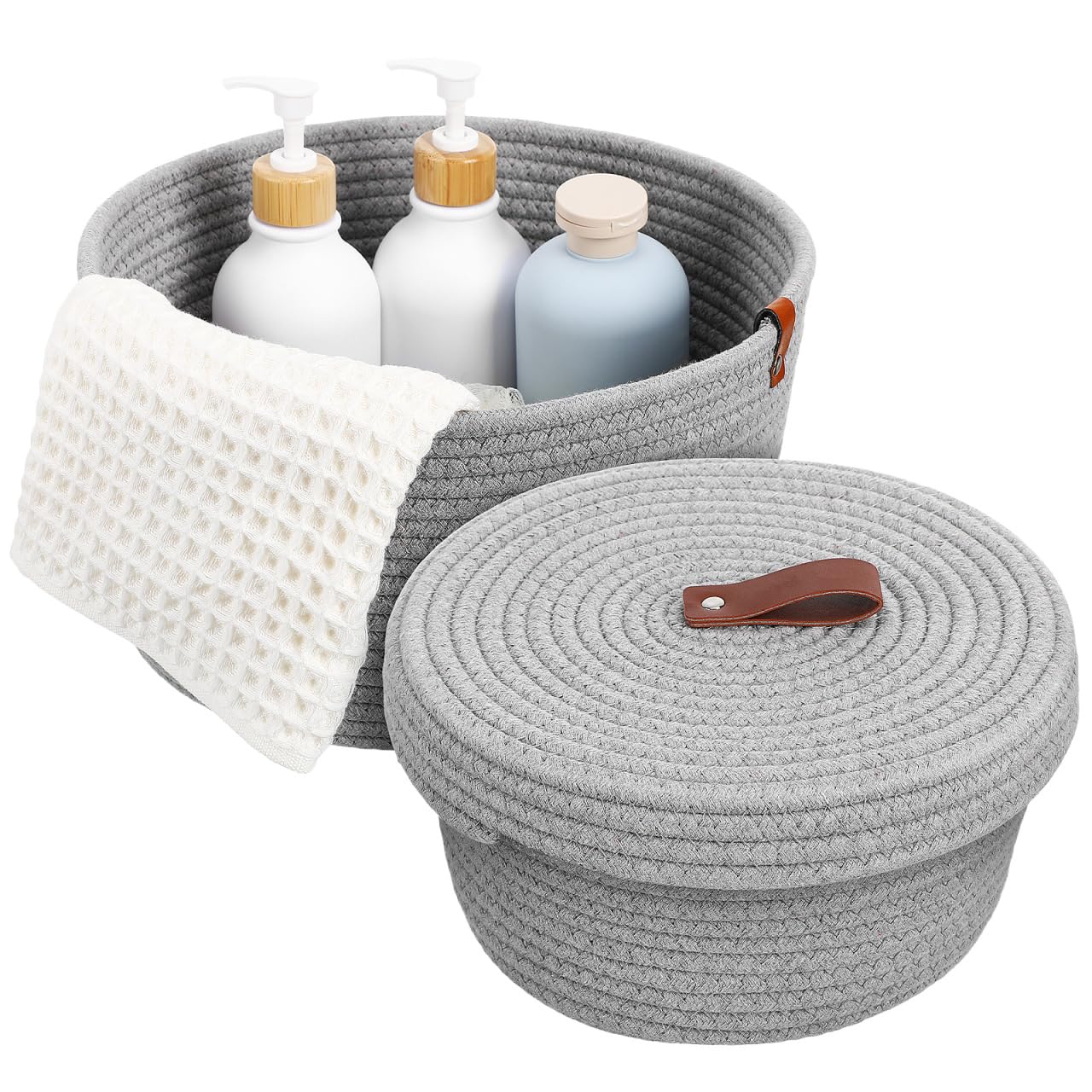 TOPBATHY Geflochtener Seilkorb Mit Deckel 10.63X10.63X6.69 Zoll Organizer Für Wohnzimmer Kinderzimmer Und Büro Aufbewahrungskorb Aus Baumwollseil