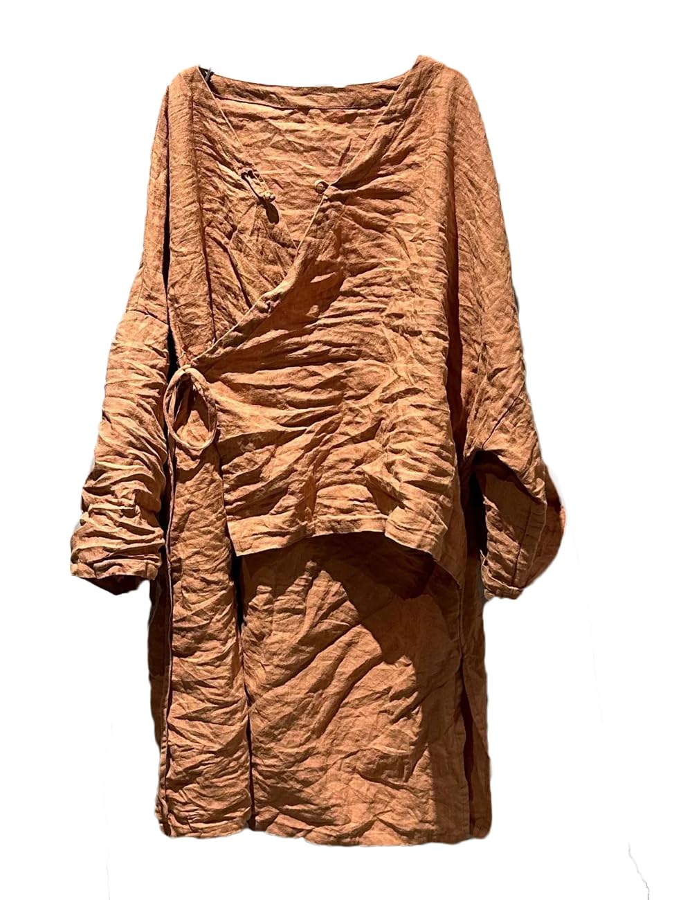 NFYM Camicia da donna casual a maniche lunghe, in lino stropicciato, asimmetrica sul davanti