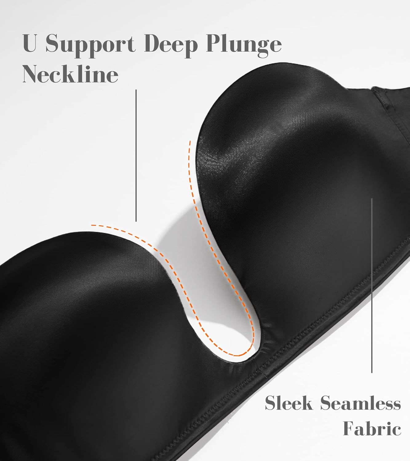 HACI Plunge Deep U Strapless Bra Push Up Demi Everyday Seamless Underwire - Image 2