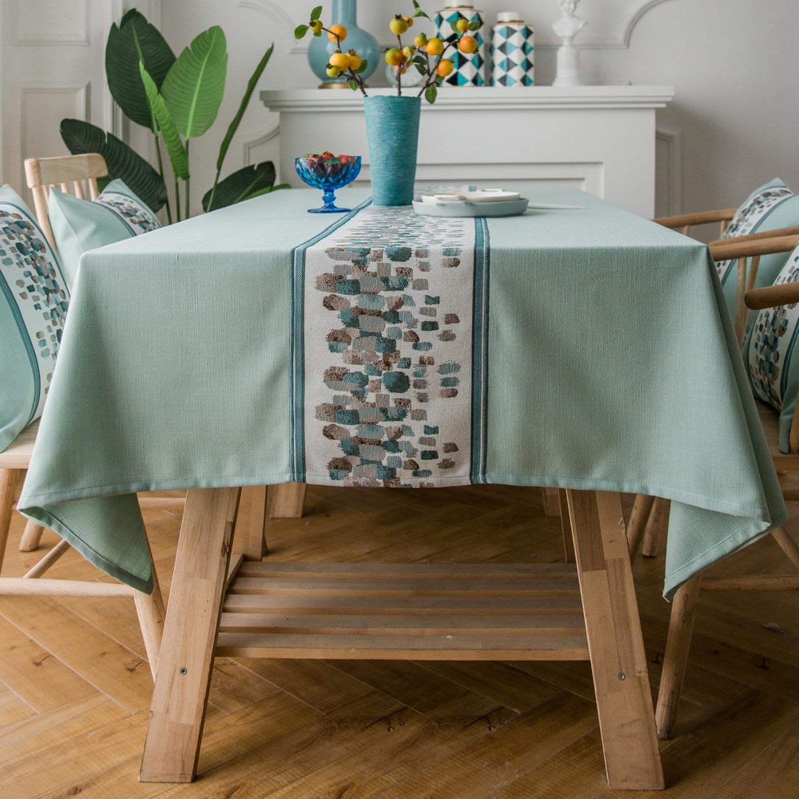 KnSam Mantel, mantel pequeño bordado de piedra, mantel de poliéster, mantel de jardín, impermeable, para comedor, jardín, fiesta, bodas o hogar, 135 x 300 cm, verde