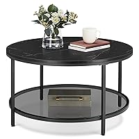 VASAGLE Tavolino da Salotto Rotondo, Tavolino da Caffè Tavolo con Piano Effetto Marmo