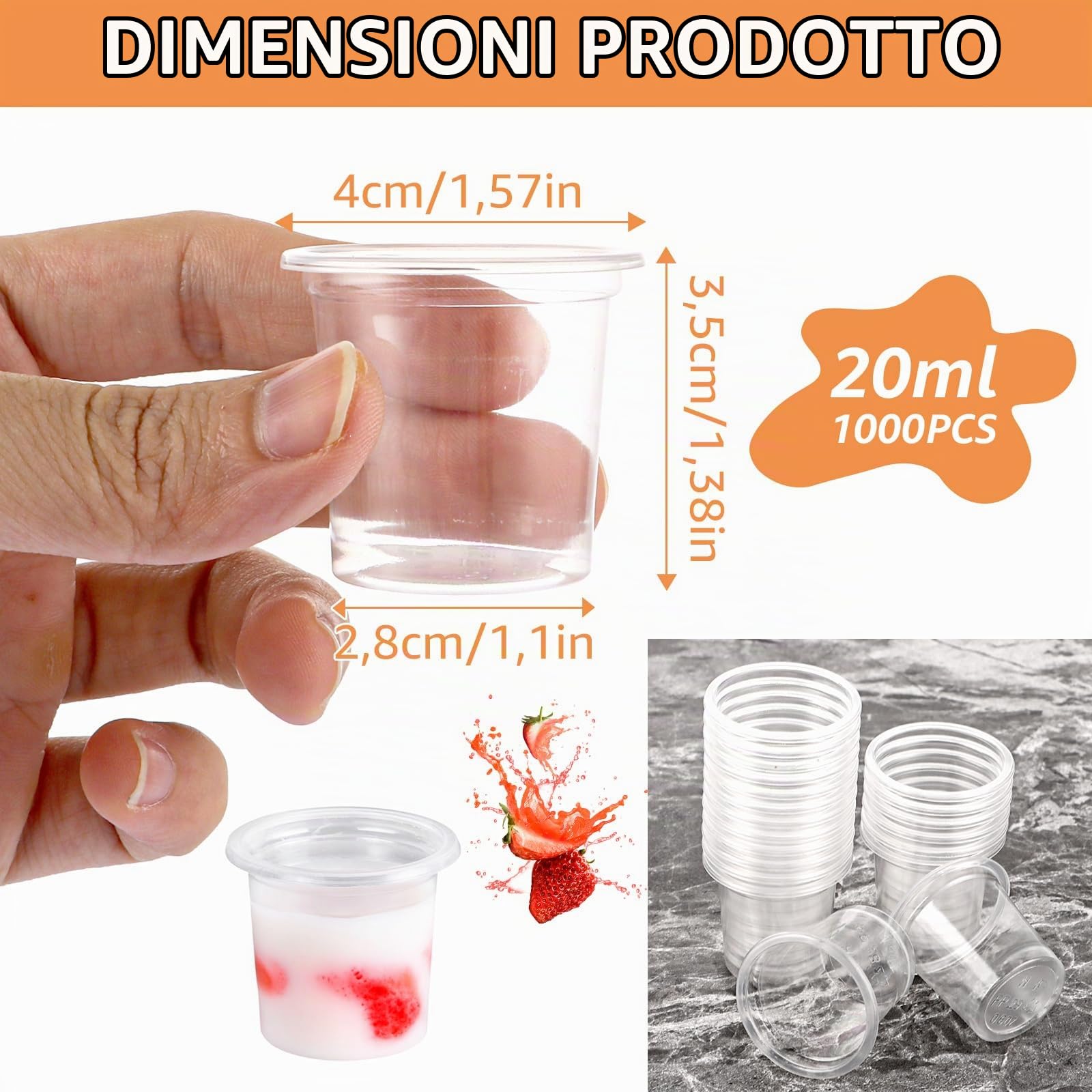 WOPPLXY 1000 bicchieri in plastica trasparente, riutilizzabili, 20 ml/2 cl, per matrimoni, feste, riunioni, feste di Natale e negozio