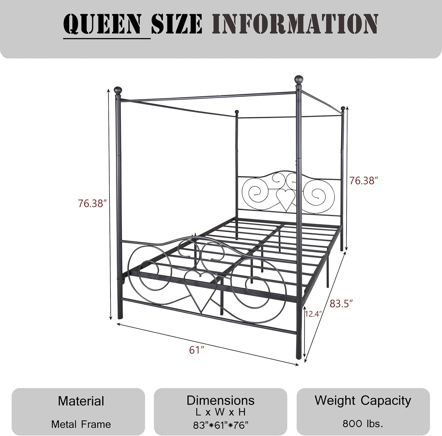 Exploded view of SAMTRA Queen Size Canopy Bed Frame components