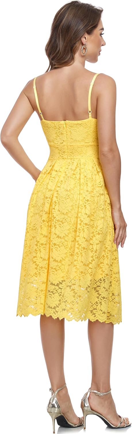 Atnlewhi Womens Spaghetti Strap V Neck Sleeveless A Line Lace Dresses for Evening Cocktail Formal Wedding Guest image 2