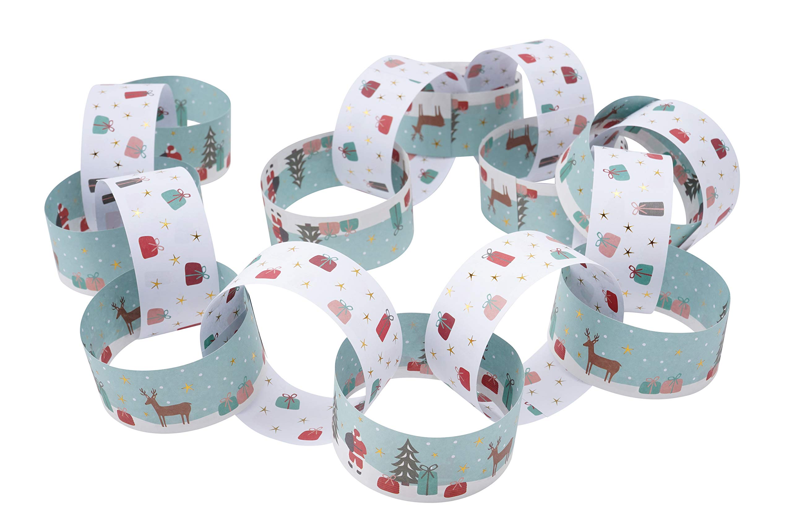 Weihnachtsdekoration GB05488 Geschenke, mit goldfarbenen Details, 5 m, selbstklebende Retro-Papierketten, Girlande, Weihnachtsdekoration, Heimaktivität, Basteln, 100 Stück