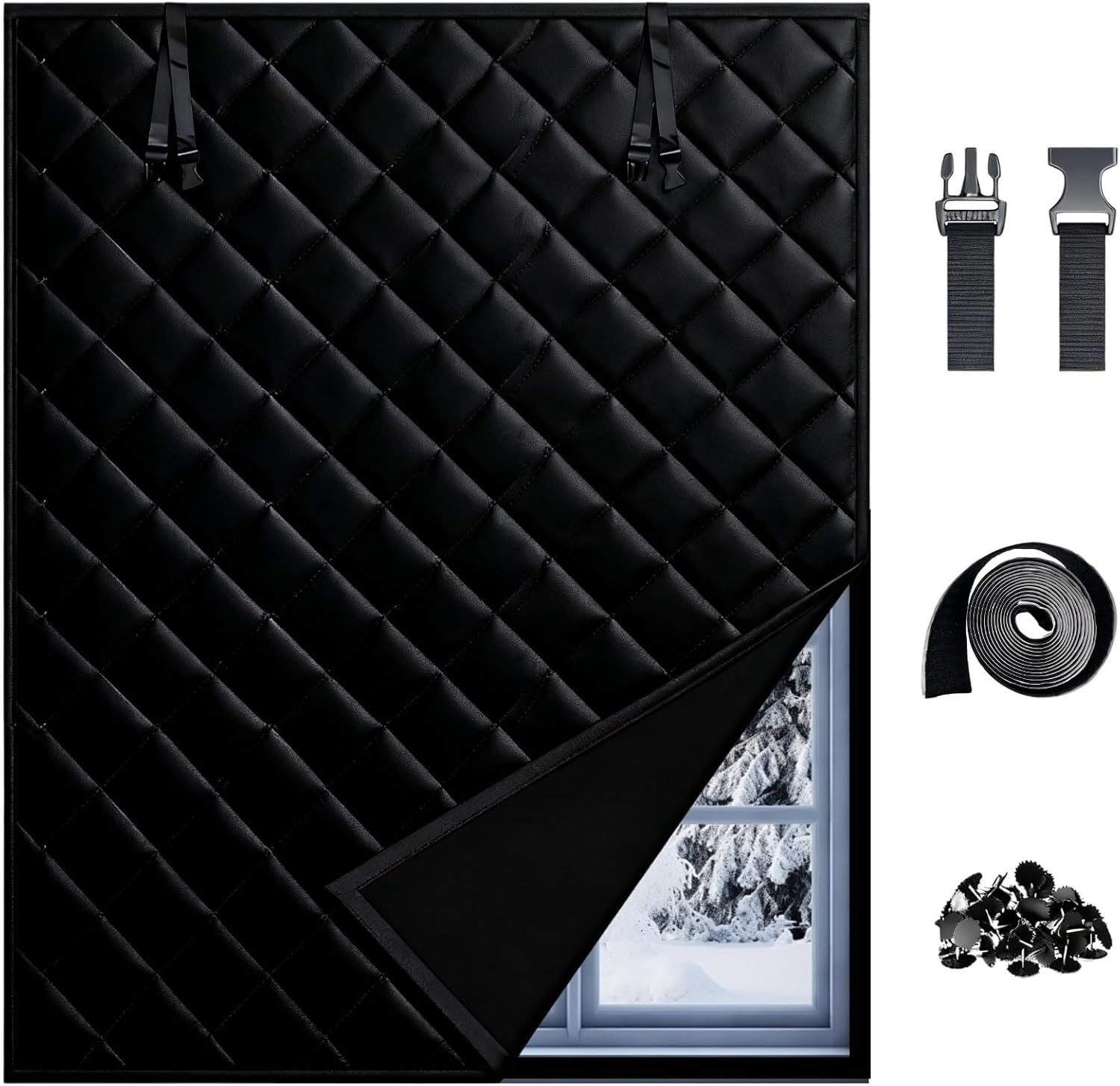 Thermal Window Insulation Cover Max 20" 28" 32" 48" 78", Window Insulation For Keeping Warm, Window Insulation Kit Cotton Insulated Curtains(Black,30x71in/76x180cm)