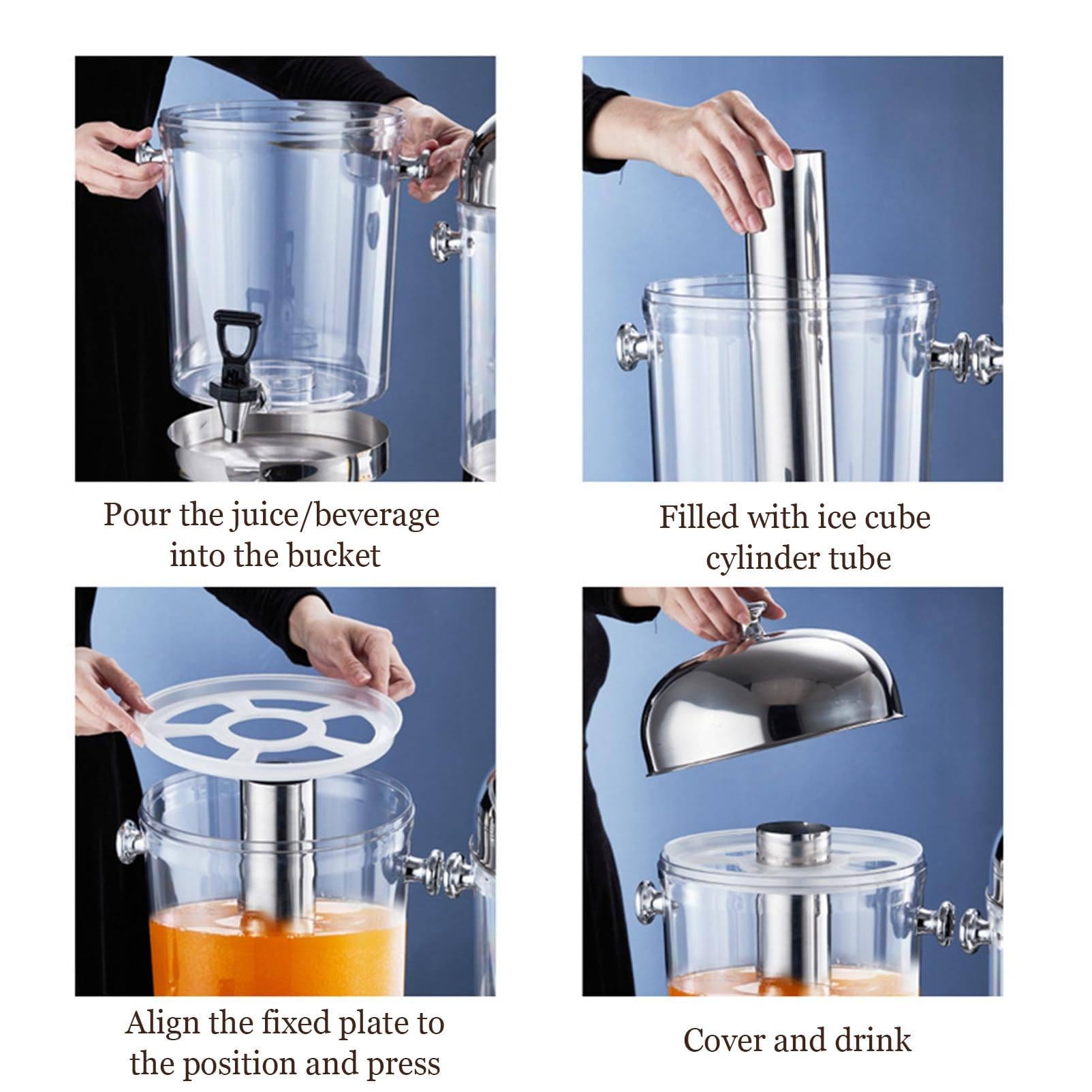 Dispenser Per Bevande Commerciali Da 6 L/24 L, Dispenser Per Succo Caldo Freddo In Vetro Trasparente Con Coperchio E Rubinetto, Per Latte, Fiori, Tè, Birra, Acqua, Succhi, Bevande Fredde,Gold-24L