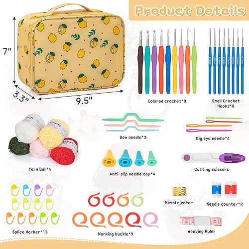 Miniatura 5 de GMAK Kit de ganchillo para principiantes, adultos y niños, 59 juegos de ganchillo que incluyen hilo, ganchos de ganchillo y herramientas, kit de