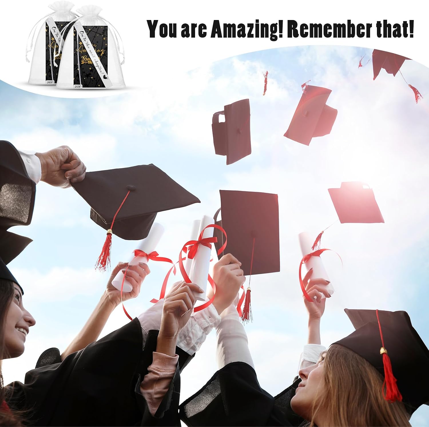 Kosiz 24 Set Class of 2026 Graduation Gifts on to The Next Chapter Metal Bookmarks with Chain You are Amazing Cards Organza Bags End of The Year Gifts for Teachers Students Book Lovers Accessories